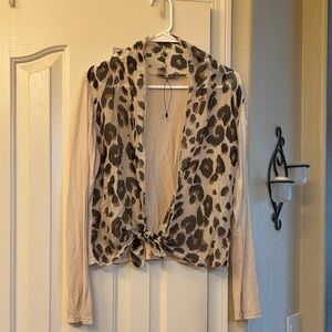 Gigi Moda Vintage Leopard Print Sheer Cardigan Wrap-Style Blouse With Tie Front